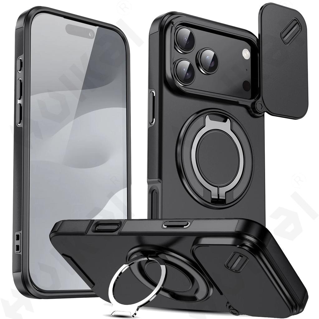 Case  for iPhone 17 16 15 14 13 12 11 Pro Max XS XR Plus Kickstand Slide Camera Protection Rugged Ring  Drop Shockproof Cover