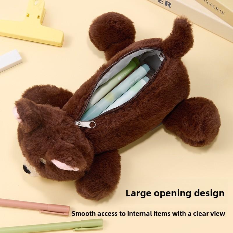Cute Plush Pencil Case With Large Capacity For Kids Animal Toy Storage