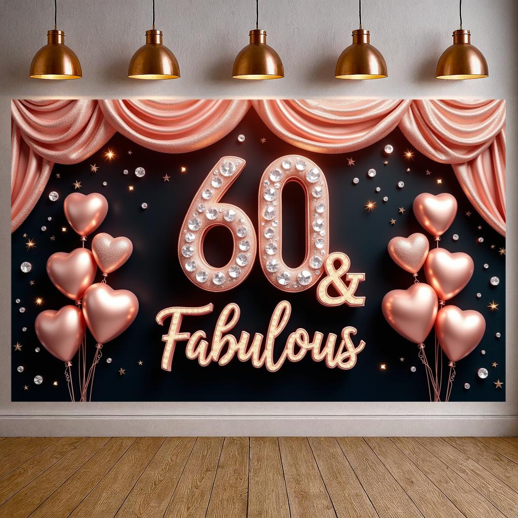 60th Birthday Banner Rhinestone Embellished Adult Birthday Background Birthday Celebration Display Sparkly Diamonds For Adult