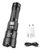 Rechargeable LED Flashlight Zoomable Torch with LCD Display 3 Modes Waterproof High Power Hand Light Outdoor Wilderness Camping