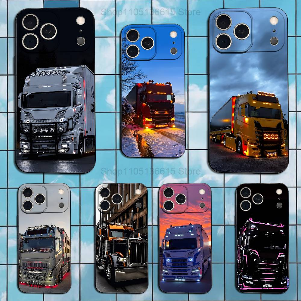 Cool Heavy Truck Art For iPhone 13,16,11,14,17,12,15,Plus,Pro Max,XS,X,XR,SE,Mini,8,7,Phone Case Soft Silicone Black