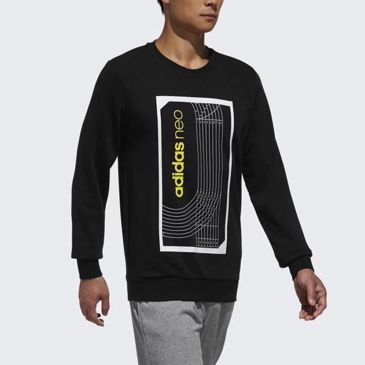 Adidas Neo Favorite Sweatshirt with Sports Running Print and Stripes Men Sweatshirt Black DM2186