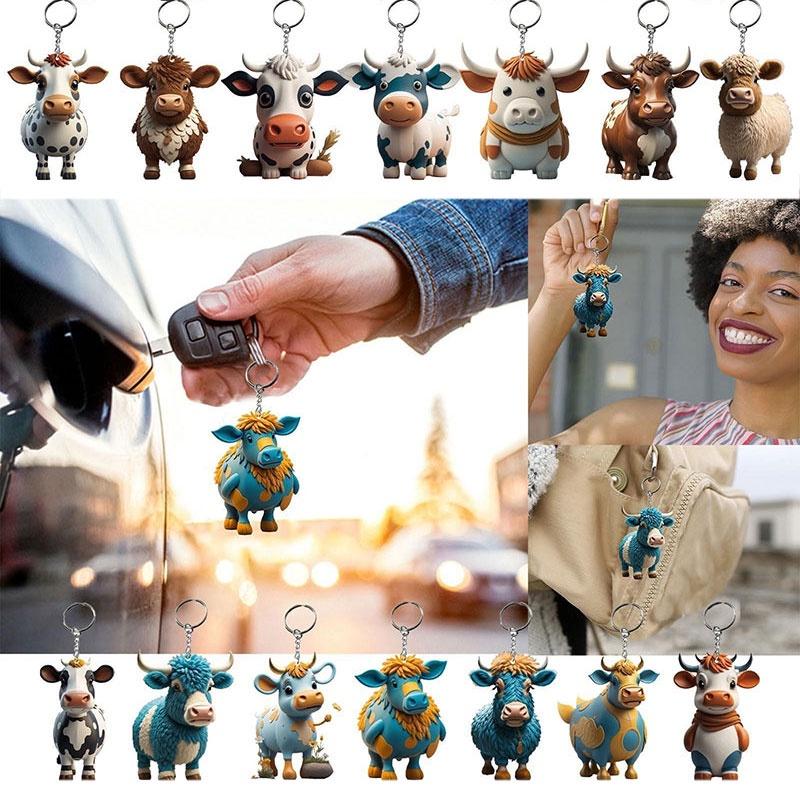 Cow Keychain Cartoon Acrylic Car Keyring Bull Backpacks Pendant Gifts Novelty