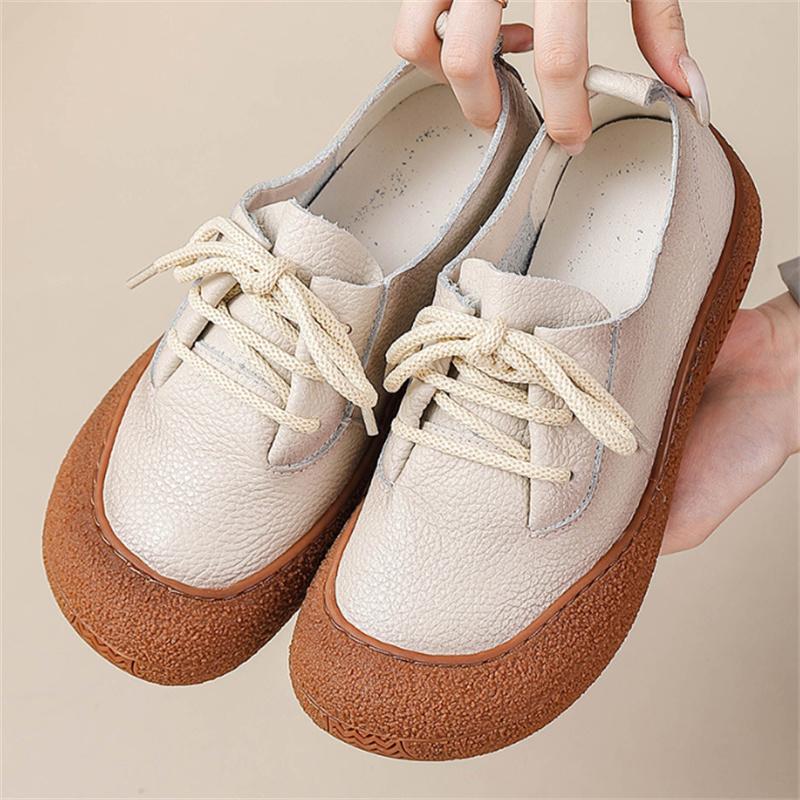 Retro Oxford Sneaker Woman Cow Leather Shoes For Women 2026 Lace Up Genuine Leather Women's Single Shoes Soft Flat Moccasins