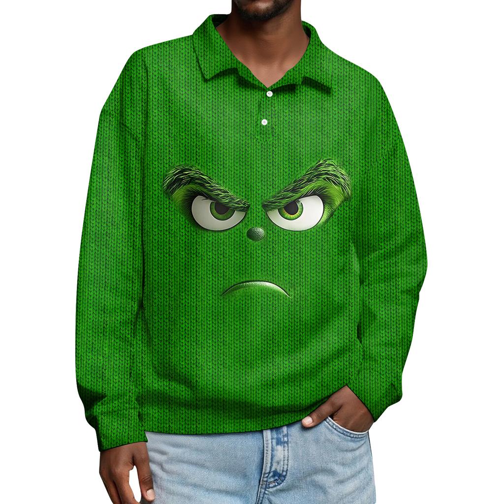 Men's Casual Christmas Print Button Long Sleeve Shirt