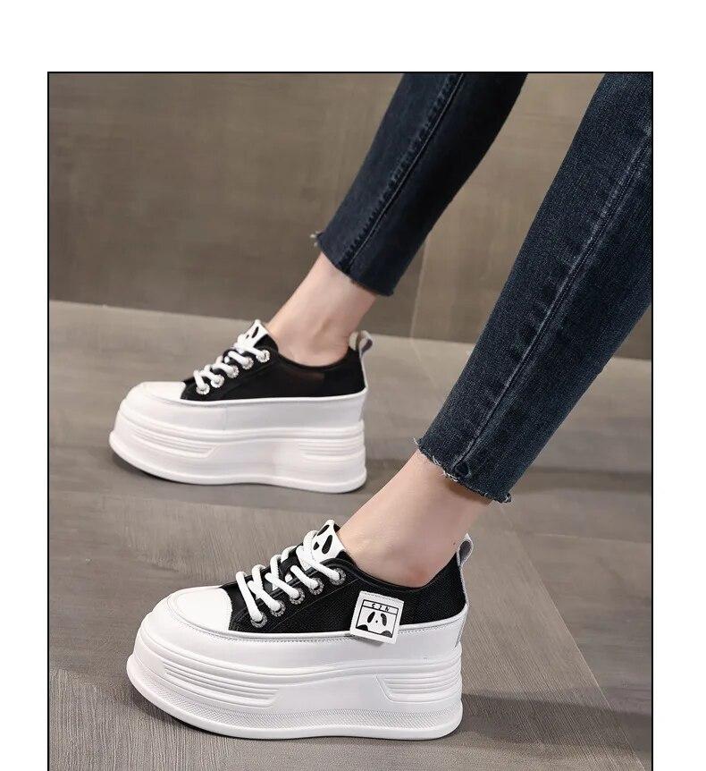 

Fujin/8 см массивные кроссовки из натуральной кожи с воздушной сеткой, весенние женские осенние удобные туфли на вулканизированной платформе на танкетке на скрытом каблуке 39 чёрный