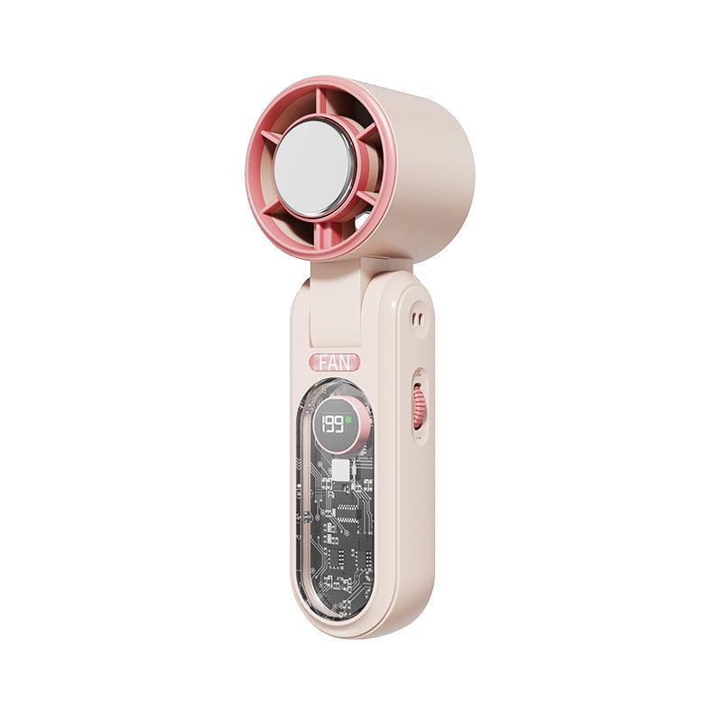 F17 Portable Ice Pack Cooling Fan - High-Speed, Strong Wind, Folding, Transparent Mecha Style, Brushless Motor. 59x56x181 mm