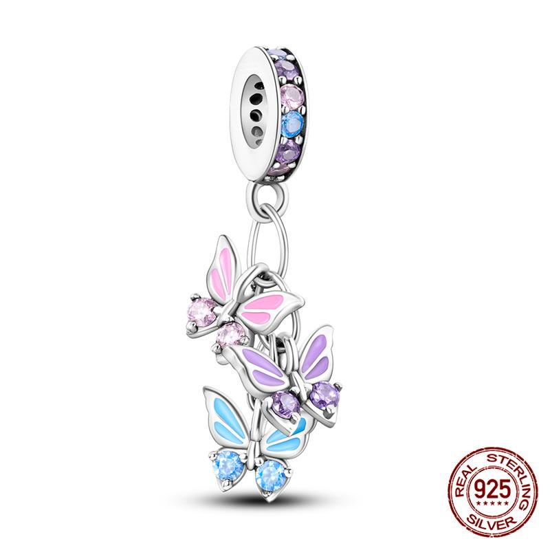 925 Silver Glass Butterfly Charms Beads for 3mm Bracelet Necklace Womens DIY Fine Jewelry Gifts
