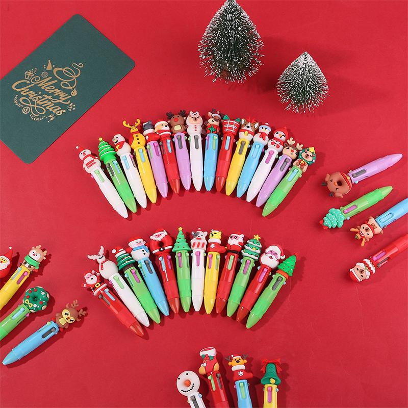 10 Adet Noel Dört Renkli Tükenmez Kalem Sevimli Geyik Noel Baba Mini Jel Kalem El Kitabı Kalemi Öğrenci Ödülü Hediye