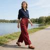 Women Pants High Waist Lace-up Casual Wide Leg Trousers with Pockets Pure Color Design Loose Fit Long Pants Daily