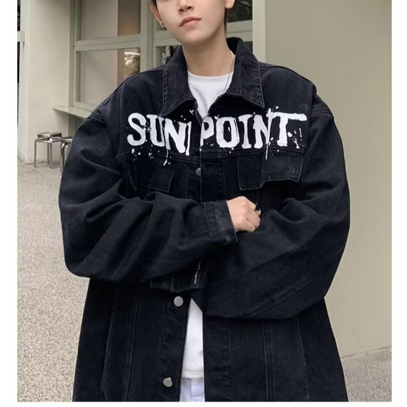 

Модная молодежная популярная куртка Harajuku с длинным рукавом, простая тенденция, стандартная тенденция, литературный мужской лацкан 3XL чёрный