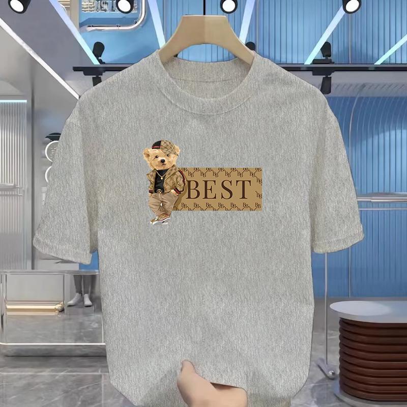 Summer new cartoon bear print men's T-shirt Cotton luxury brand men's T-shirt short sleeve sports fashion top street T-shirt