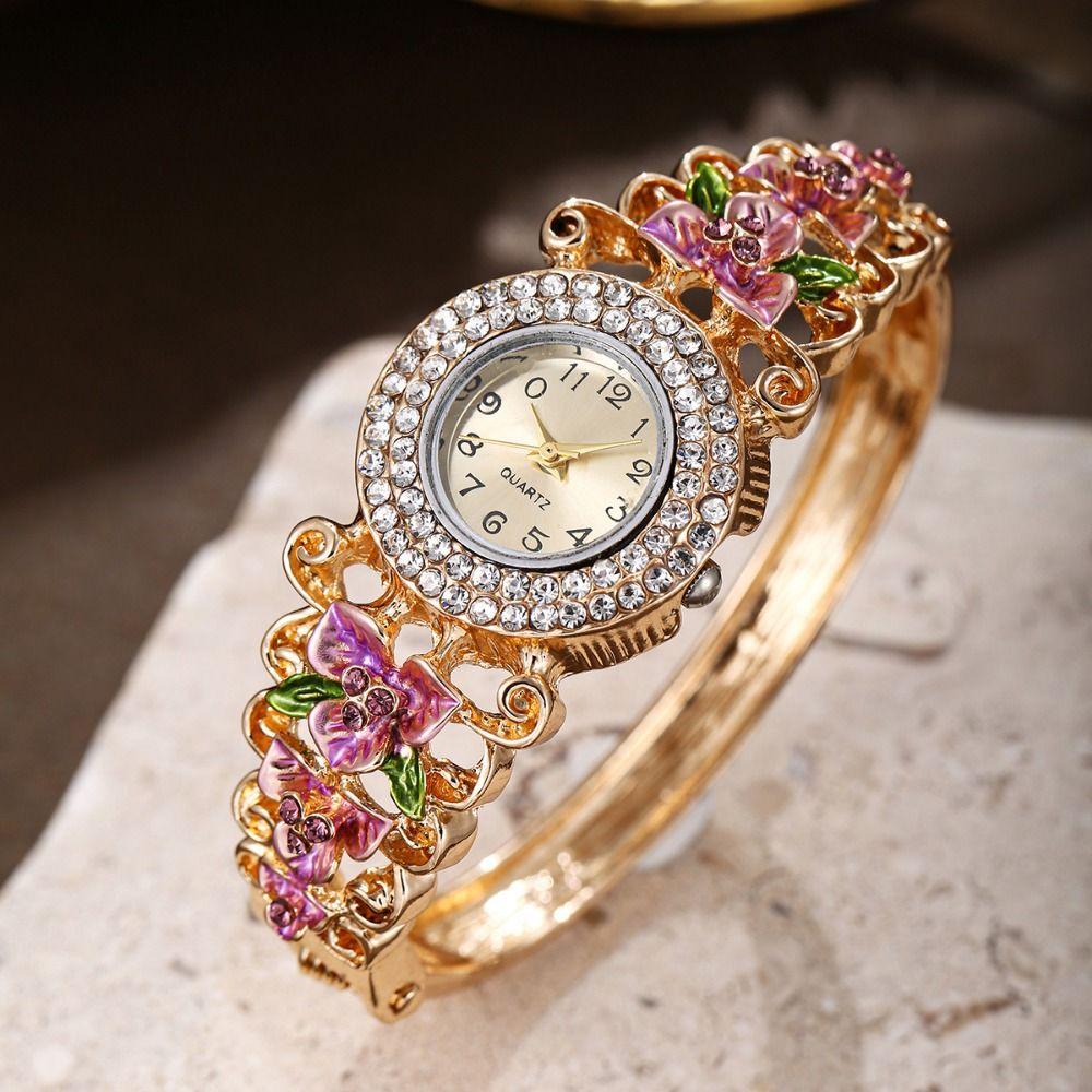 Quartz Movement Rhinestone Dress Watch Round Dial Quartz Bracelet Wristwatch Casual Occasion