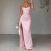 Neue Damenmode Modisches Elegantes Einfarbiges Spaghettiträger-Kleid mit Schlitz