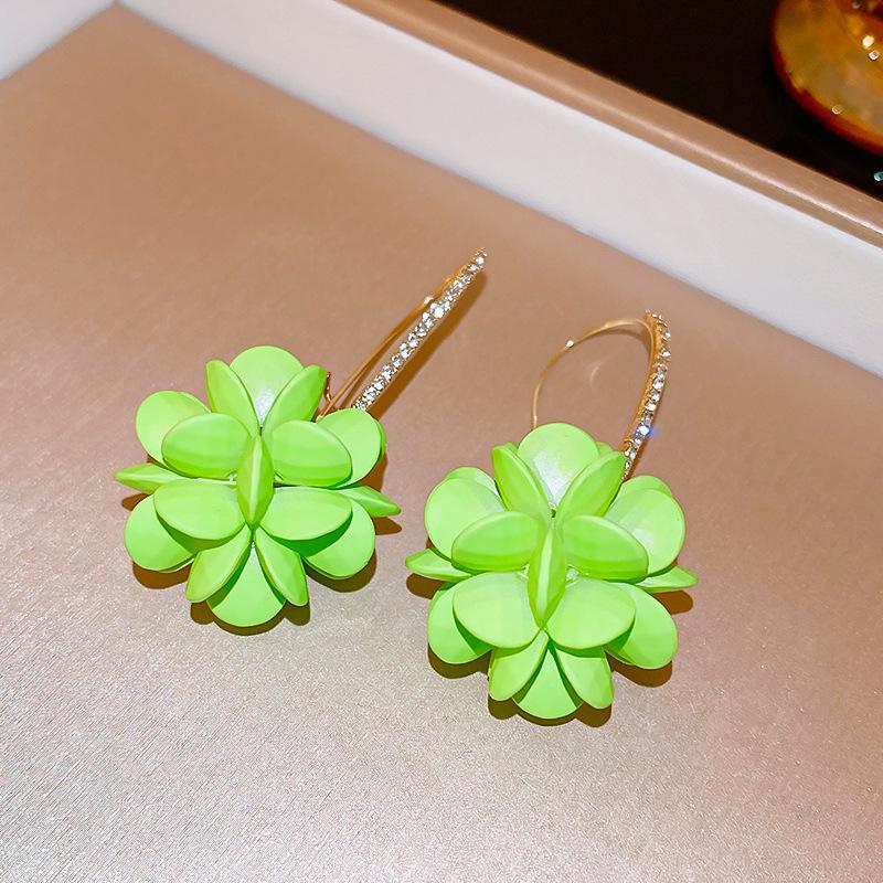 Sweet Acrylic Flower Diamond Long Ear Hook Earrings Niche French Premium Petal Earrings 