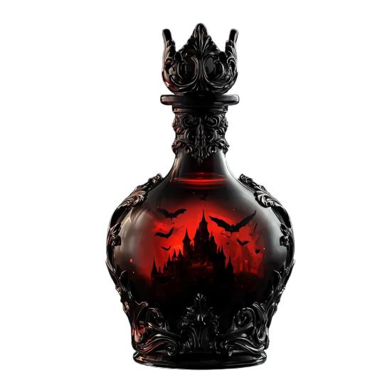 Gothic Vampires Whiskey Decanter Glass Liquor Bottle with Bat Castle Design Halloween