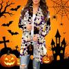 Women's Casual Halloween Printed Long Sleeve Mid-Length Cardigan Jacket for Fall
