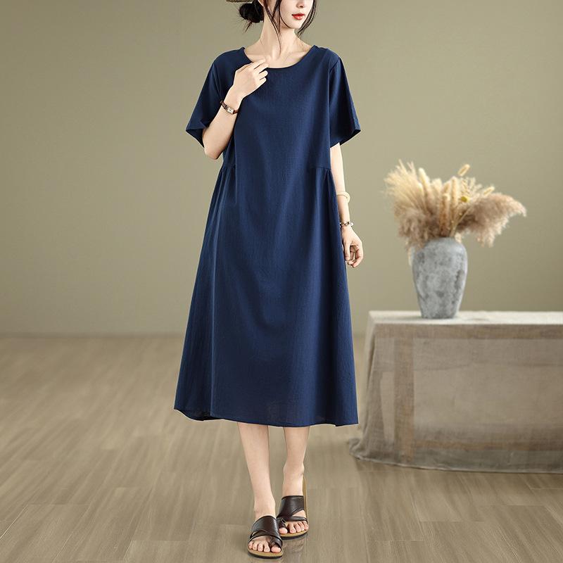 

Женское полосатое хлопковое платье L темно-синий