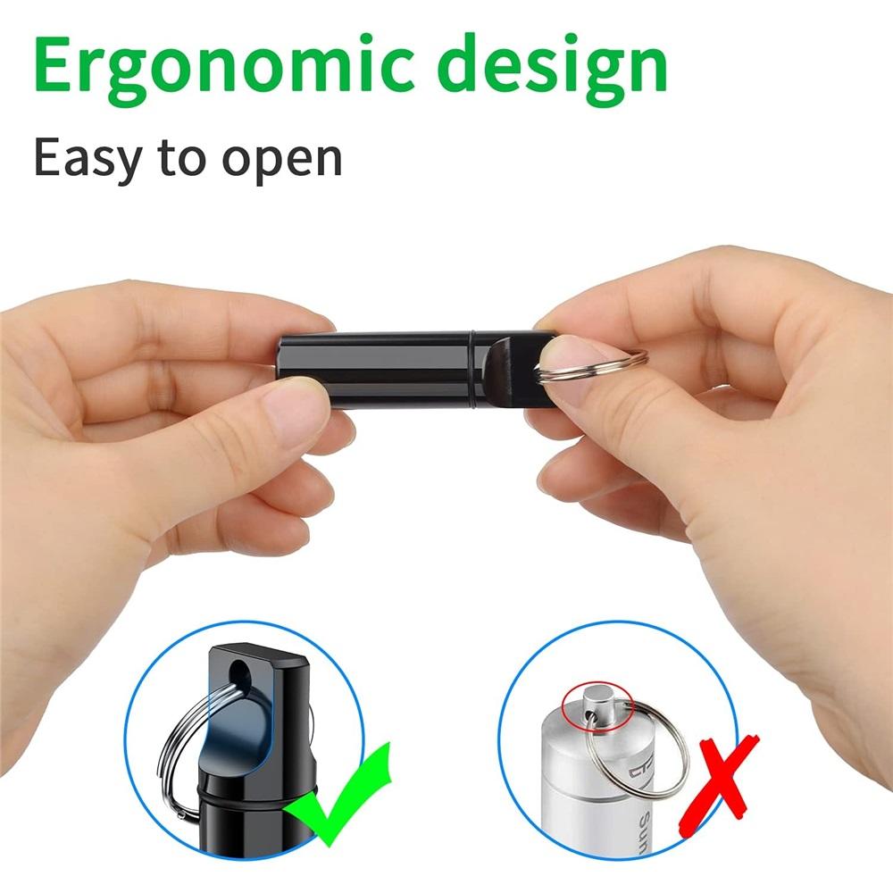 3-Piece Mini Portable Medicine Case Keychain – Aluminum Alloy Pill Organizer – Waterproof, Keyring – Black/Silver/Red For Travel, Handbag