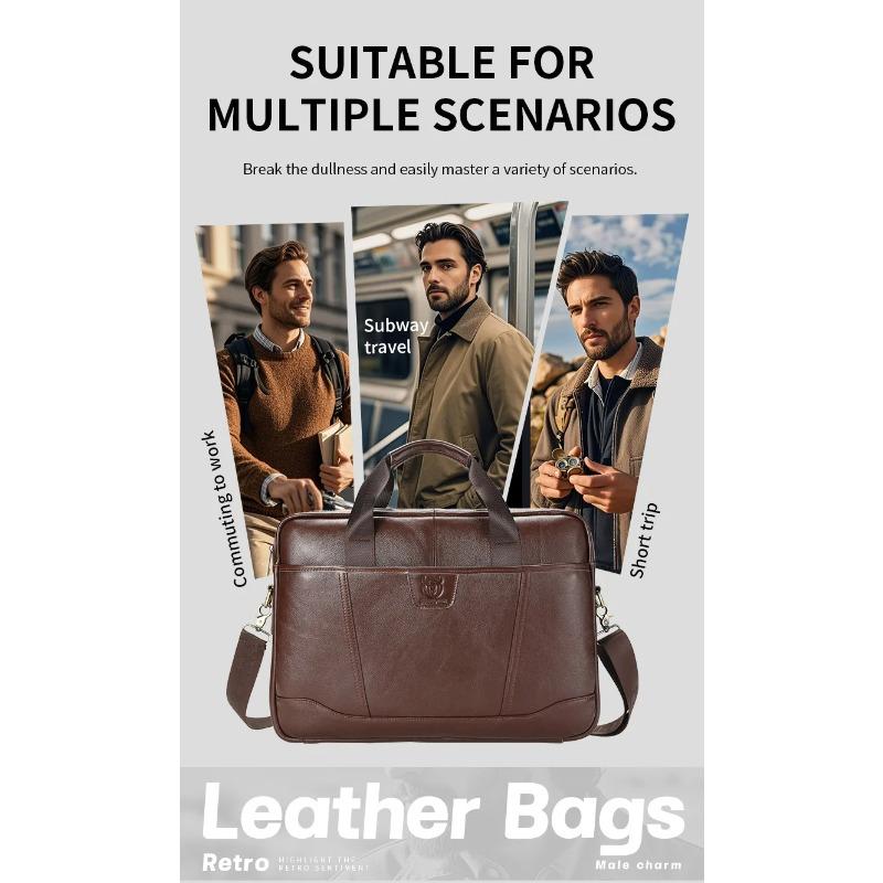 New Vintage Genuine Leather Briefcase 15.6" Laptop Bag Men's Large Capacity Business Crossbody Shoulder Handbag for Daily Use
