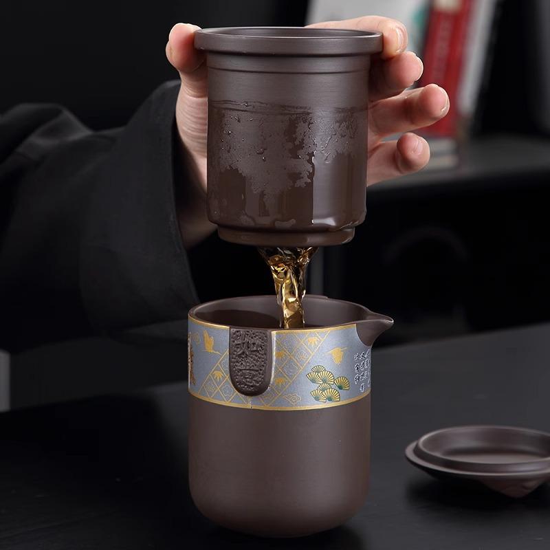 Zisha High-End Travel Tea Set Portable One Pot Six Cups Special Outdoor Camping Kung Fu Tea Brewing Tea Cups