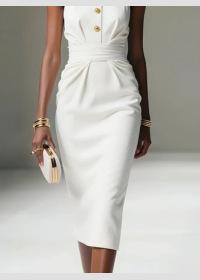 Solid color dress European and American elegant dress simple hot-selling dress