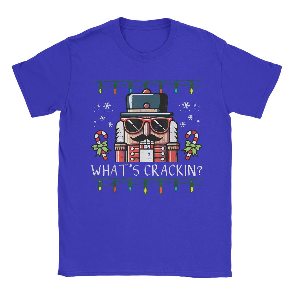 Men Christmas Nutcracker Whats Crackin Funny Xmas T Shirts Cotton Tops Short Sleeve Crew Neck Tee Shirt Plus Size TShirt