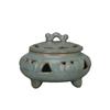 Song Dynasty Ru Kiln Style Celadon Crackle Ruyi Incense Burner with Three Legs and Openwork Design - Antique-Look Porcelain Collectible.