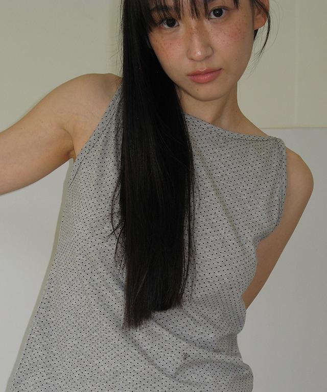 RONRON Dot Boatneck Sleeveless Gray