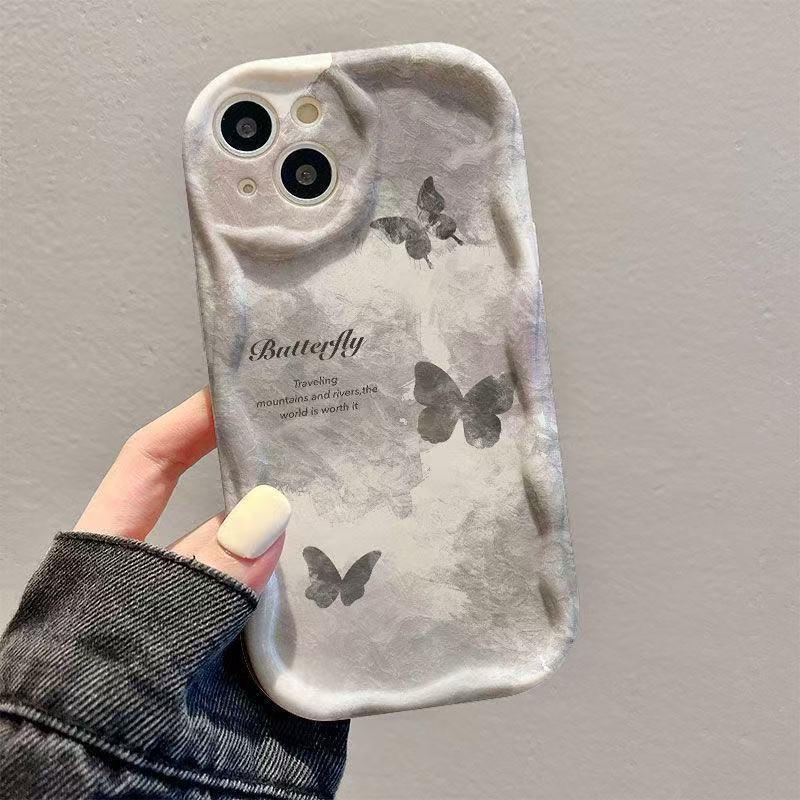 Art butterfly suitable for Apple 17Promax mobile phone case iPhone15 women's 14 cream pattern 16Promax new model