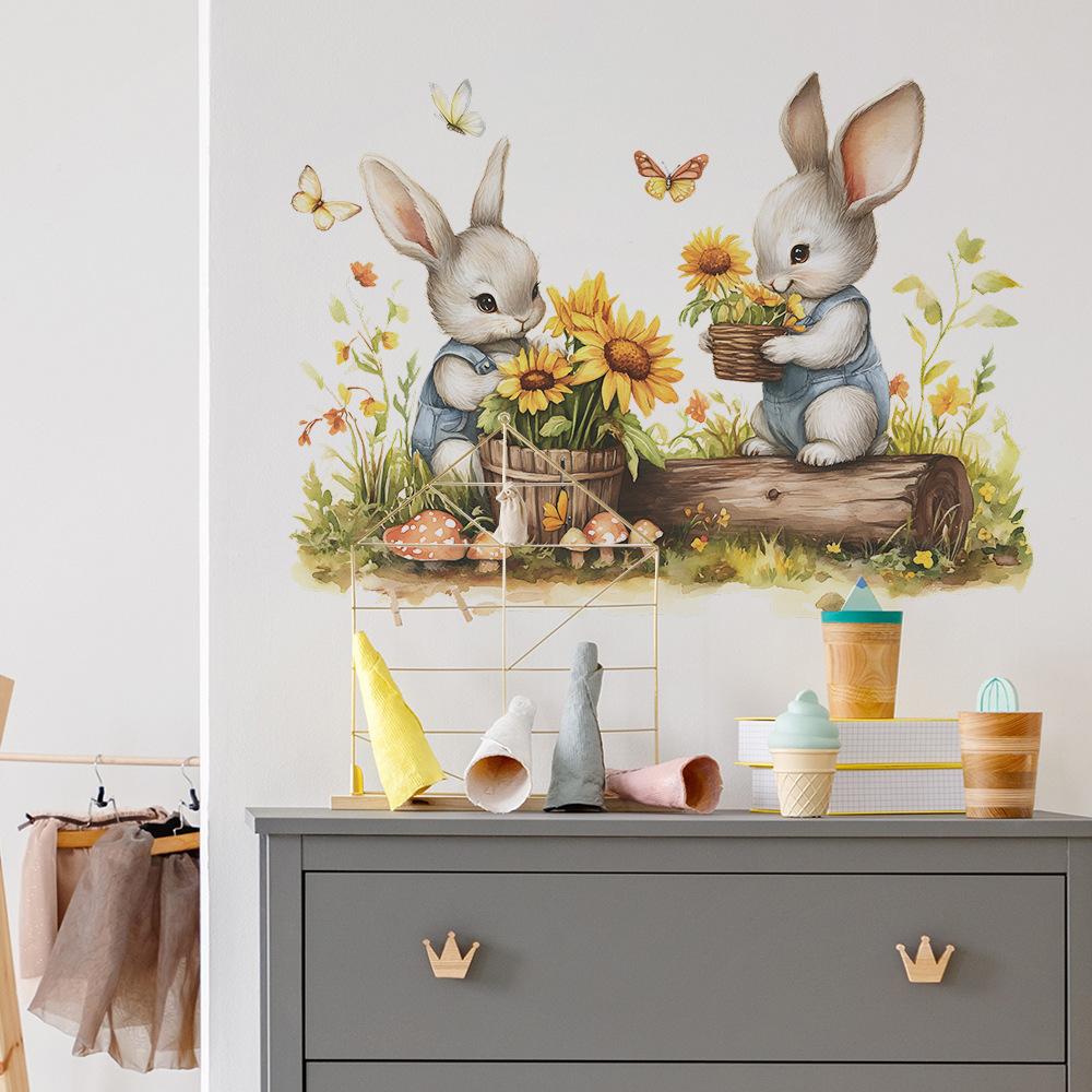 Hardworking Little Rabbit Garden Sunflower Butterfly Home Atmosphere Decorative Wall Stickers