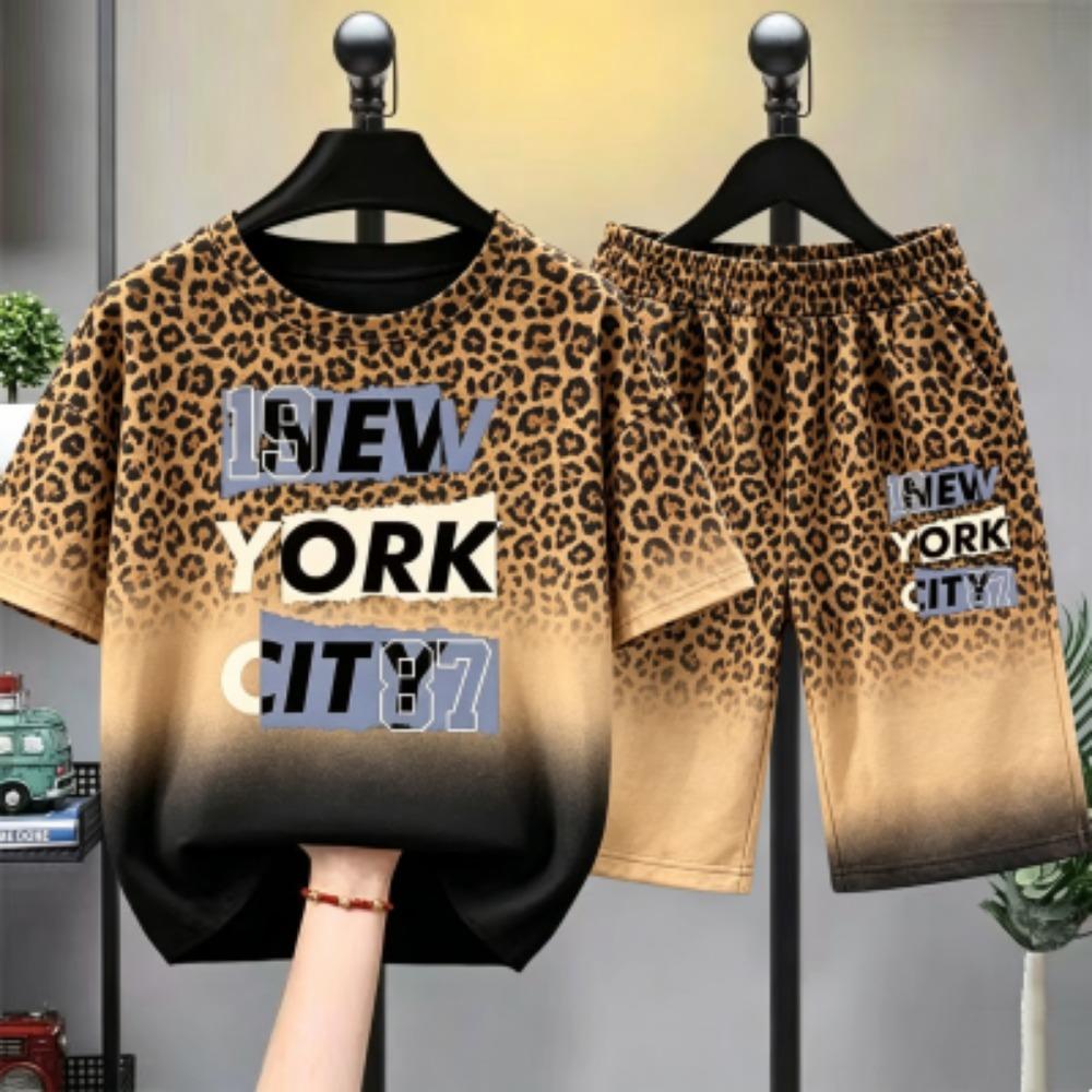 Leopard Zebra Farbe Buchstabenbedrucktes Herren T-Shirt und Shorts 2-teiliges Set Sommer Haus Außen Lässiges Outfit für Herren und Damen T-Shirt Set