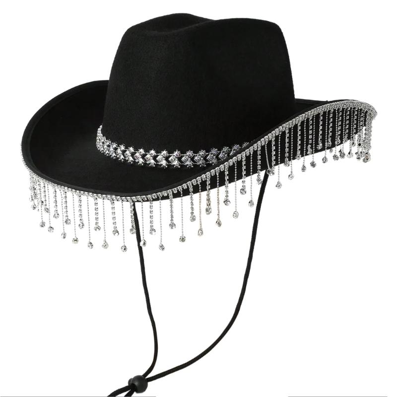 Soft Sweet Unisex Hat British Stylish Hat Rhinestones Fashionable Western Hat for Parties and Weddings