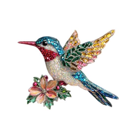 Acrylic Hummingbird Hanging Decoration Indoor Outdoor Garden Yard Window Wall Hanging 2D Flat Flower Colorful Bird Ornament