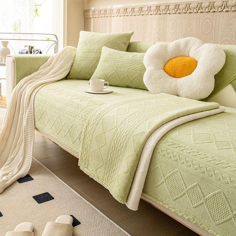 Solid Color Sofa Towel Mat Thick Plush Sofa Cover High Quality Non-Slip Sofa Cushion L Shape Sofa Cover Living Room Decoration