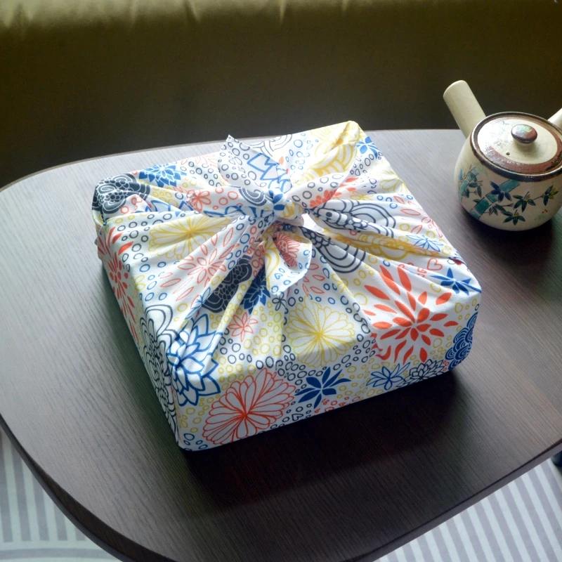 70x70cm Japanese Style Handkerchief Furoshiki Printed Square Napkin Mid-Autumn Festival Mooncakes Gift Box Wrapping Towel