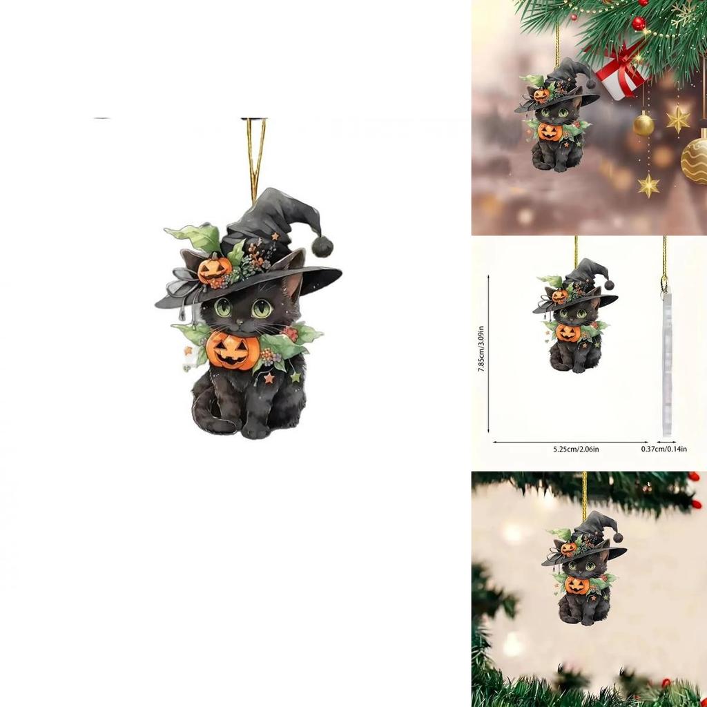 Halloween Cat Pumpkin Car Rearview Mirror Decoration With Acrylic Material For Festive Auto Interior