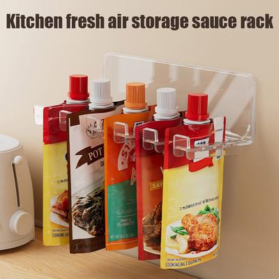 1/2 Pezzi Scaffale Portaoggetti Appeso Organizzatore da Parete Grande Capacità Sacchetti per Salse Bottiglie di Condimento Telaio Trasparente Risparmio di Spazio Scaffale da Cucina