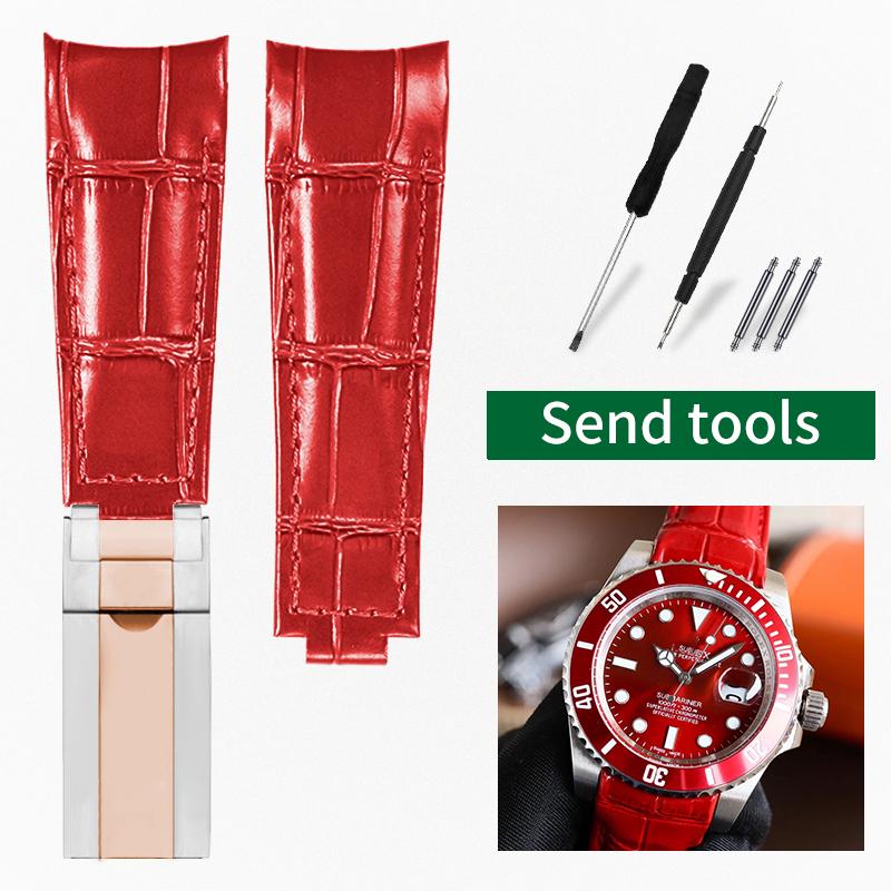 20mm Arc joint watch Strap For Rolex Genuine Leather watchband Submariner Daytona GMT men Original Style cowhide watch bracelet