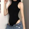 Harajuku Katı Tulum Kadın Kolsuz Bodycon Seksi Siyah Vücut Üstleri Moda Streetwear Vintage Y2k Gotik Bodysuits Giyim