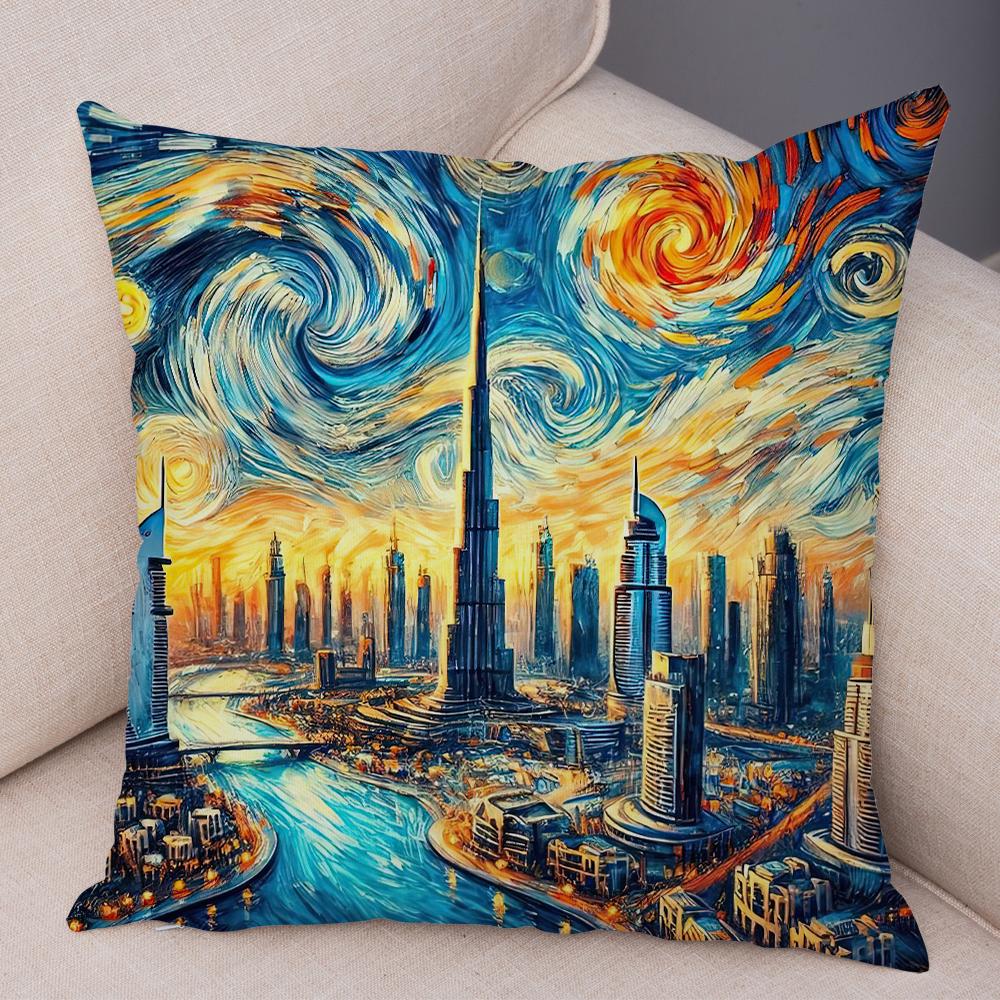 New York Paris London Rome Cushion Cover Decor Starry Sky Art Double Print Pillow Case Soft Plush Pillowcase for Sofa Home Car