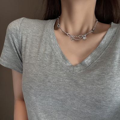Titanium Steel Necklace Women's Hip-hop Accessories Full of Diamond Stars Collarbone Chain New Trendy Cold Wind Pentagram