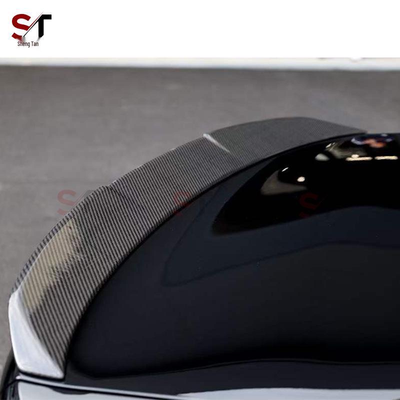 Compatible with BMW M4 G82: 3D Style Carbon Fiber Rear Wing, Ducktail, and Small Spoiler Modifications.