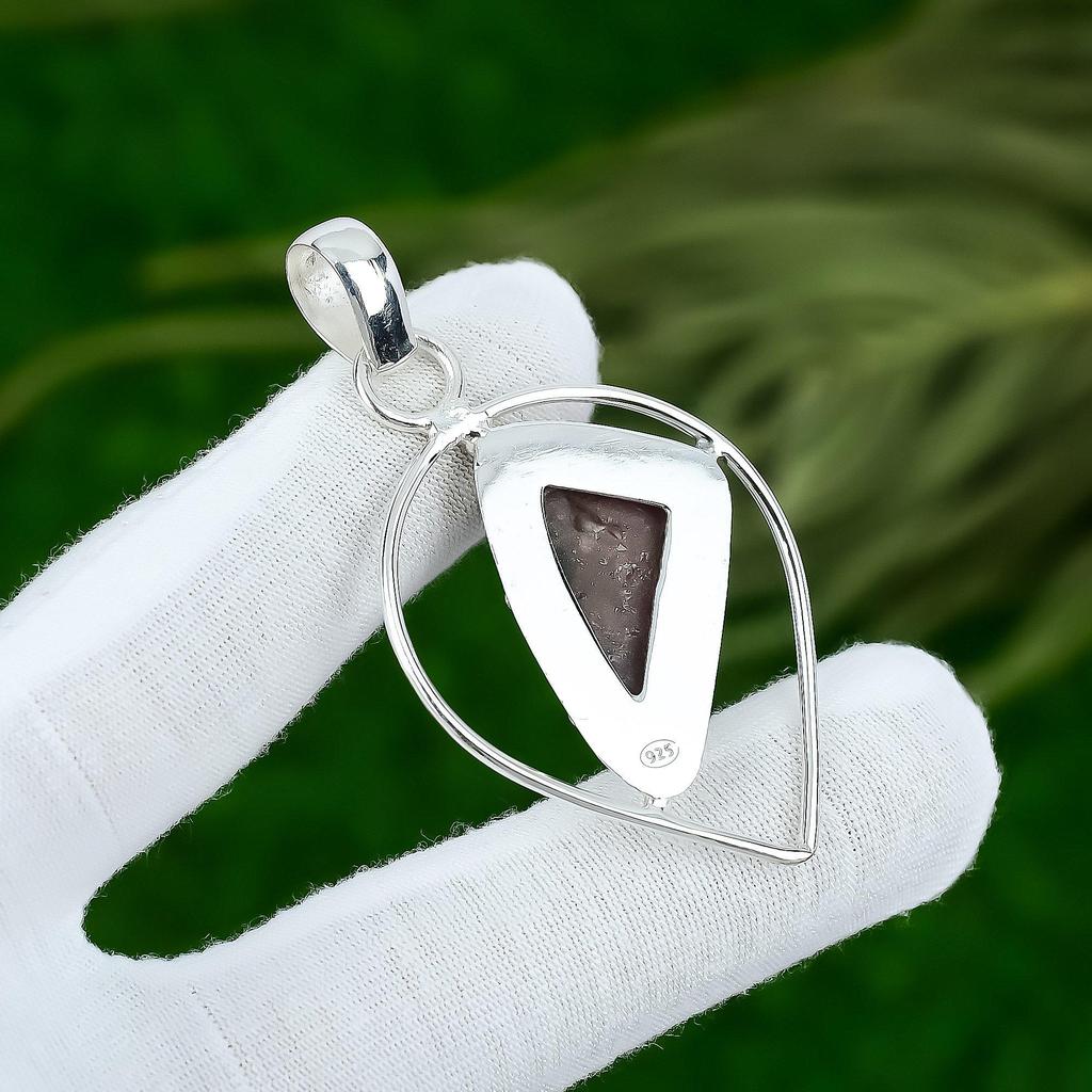 925 Silver Trillion Heart Chakra Natural Rhodonite Boho Anniversary New Pendant