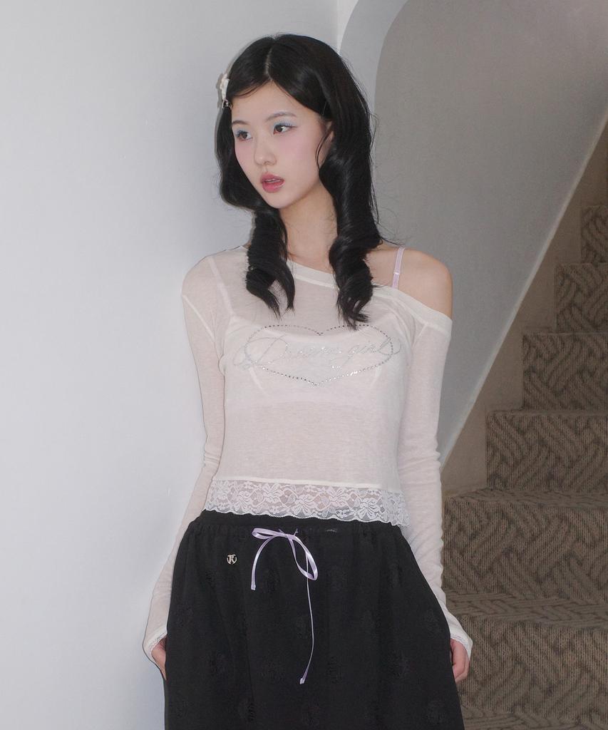 FAKIII Dream Girl Crystal Long Sleeve T-Shirt_Cream