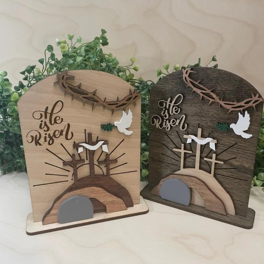 Wooden Material Wooden Easter Decor Three-dimensional Design Resurrection Scene Tabletop Display