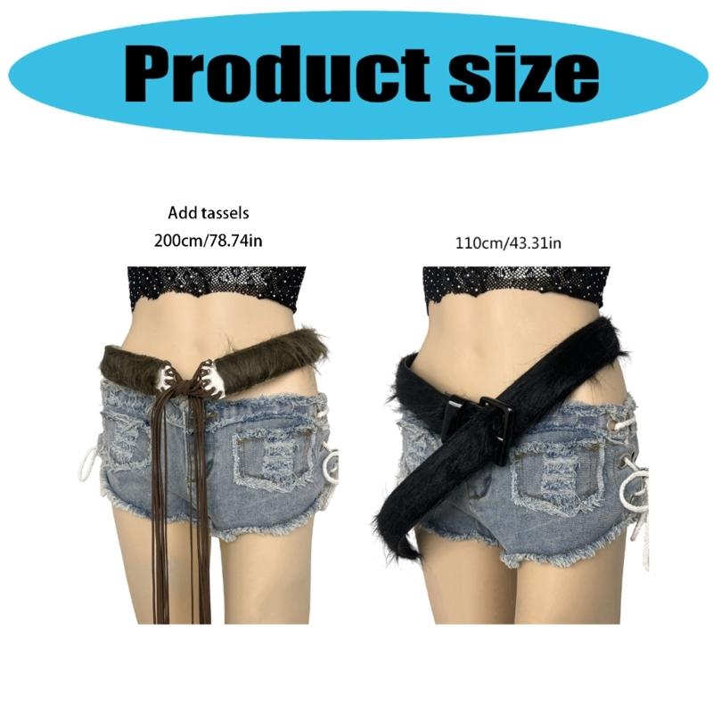 Stylish Waist Belt with Plush Furry Accent for Women Girls Adjustable Length Waistband Fashionable Waist Accessory