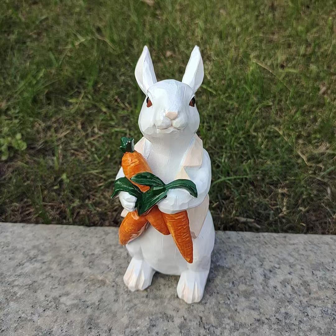 New Year Cartoon Rabbit Resin Garden Ornament: Eggshell & Radish Design