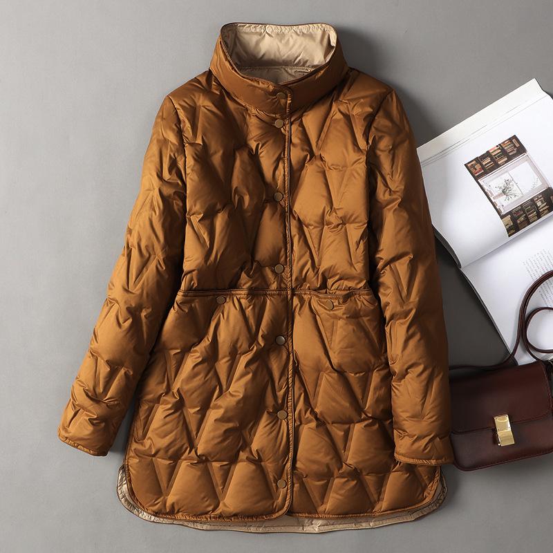 

Двусторонняя легкая пуховая куртка - Женская средней длины, Размеры плюс/ миниатюрные, Воротник-стойка, для среднего и пожилого возраста, до 200 фунтов L (Weight 115-130 lbs)