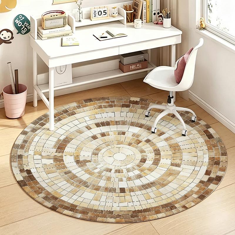 1Pcs Stone Round Rug Non-Slip Machine Washable Floor Mat 2D Flat Vintage Floral Area Rug for Living Room Bedroom Decor